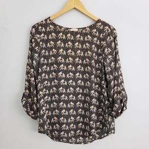 Pixley Elephant Tabbed Sleeve Blouse Size Small